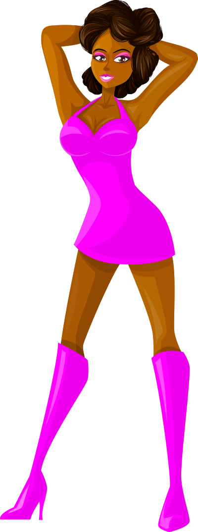 Young lady 2 (brown hair, dark skin, plain dress #6) clipart