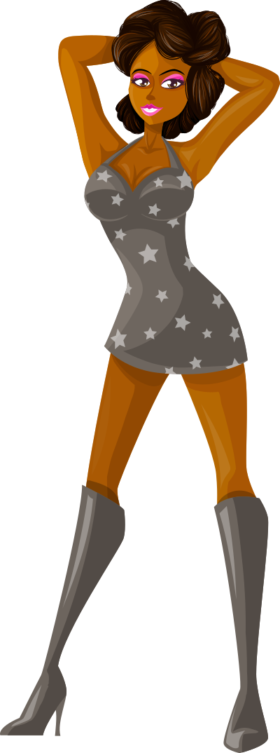 Young lady 2 (brown hair, dark skin, starry dress #1) clipart