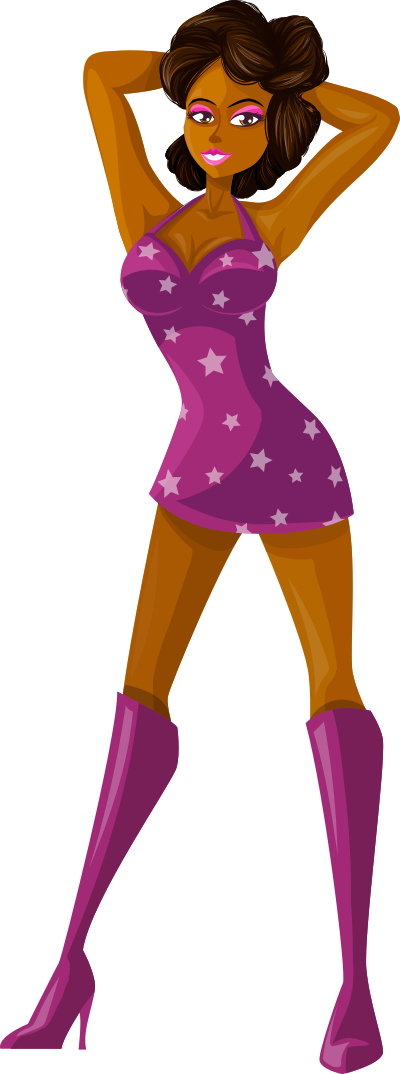 Young lady 2 (brown hair, dark skin, starry dress #2) clipart