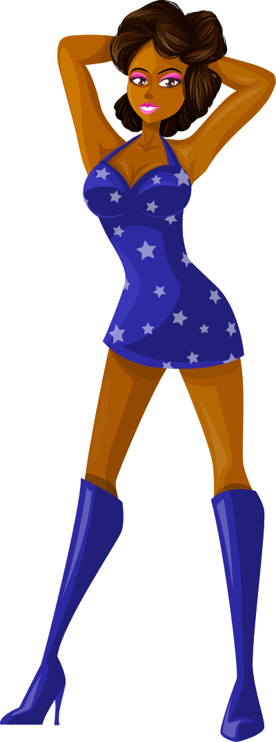 Young lady 2 (brown hair, dark skin, starry dress #3) clipart