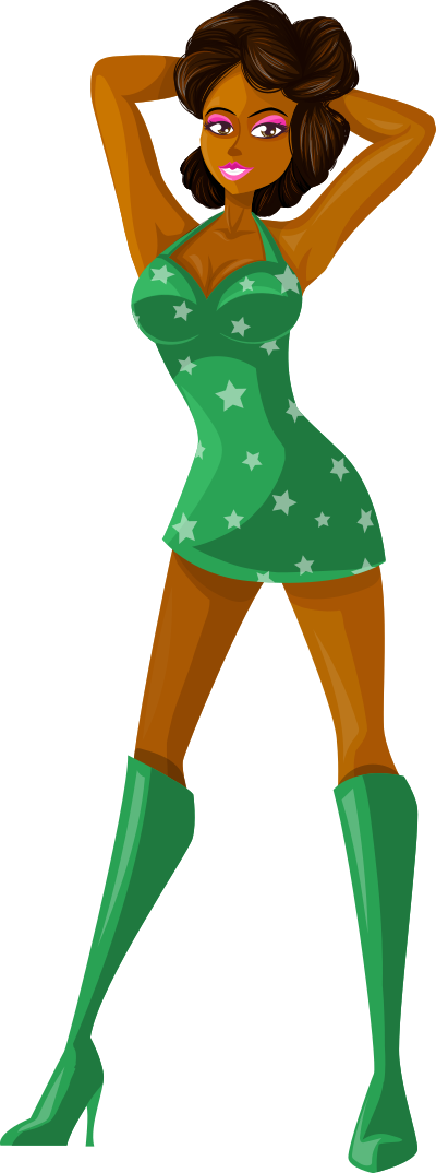 Young lady 2 (brown hair, dark skin, starry dress #4) clipart