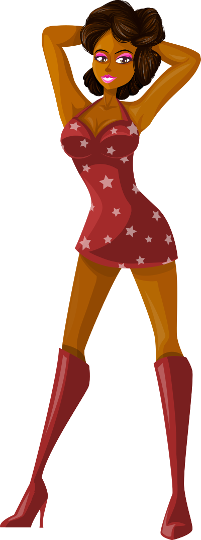 Young lady 2 (brown hair, dark skin, starry dress #5) clipart