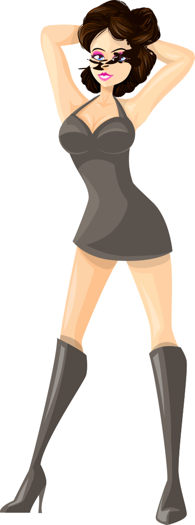 Young lady 2 (brown hair, light skin, plain dress #1) clipart