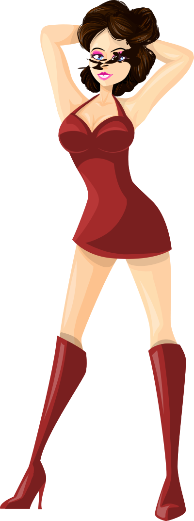 Young lady 2 (brown hair, light skin, plain dress #5) clipart