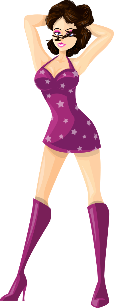 Young lady 2 (brown hair, light skin, starry dress #2) clipart