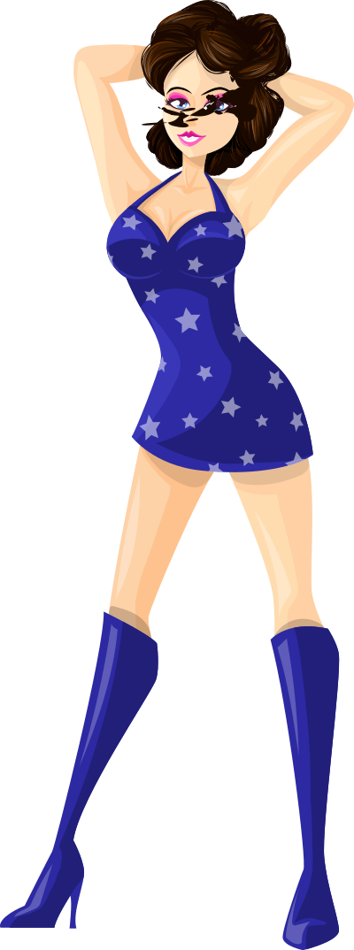 Young lady 2 (brown hair, light skin, starry dress #3) clipart