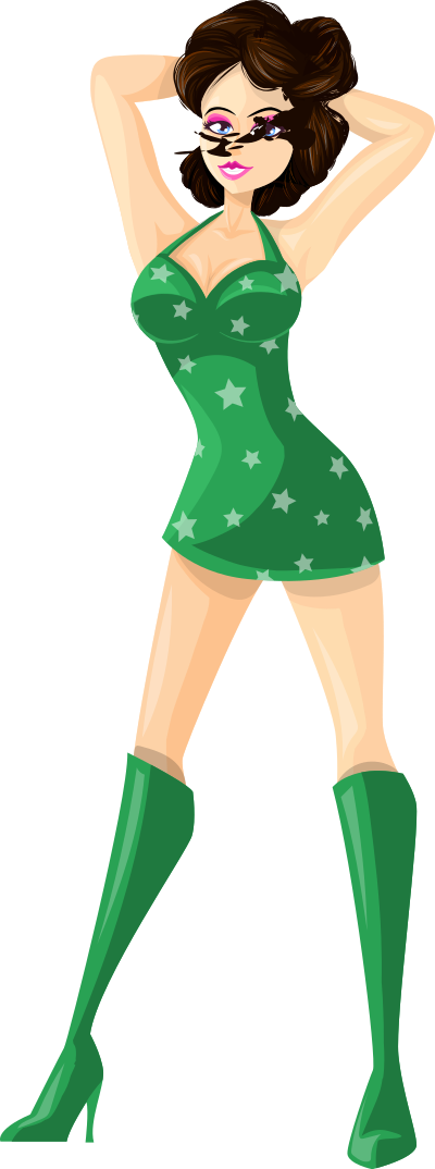 Young lady 2 (brown hair, light skin, starry dress #4) clipart