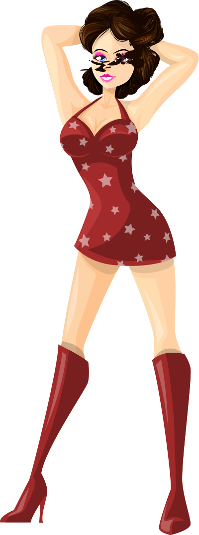 Young lady 2 (brown hair, light skin, starry dress #5) clipart