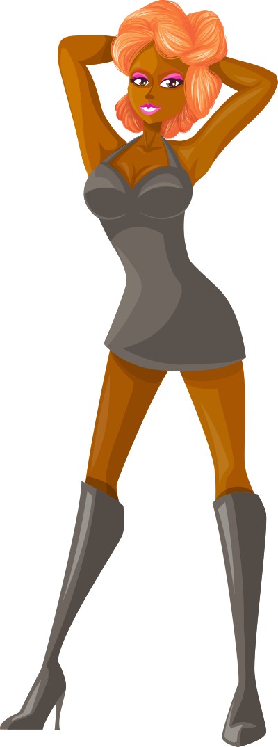 Young lady 2 (redhead, dark skin, plain dress #1) clipart