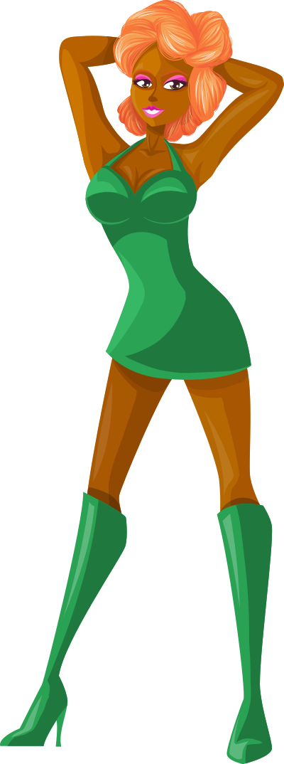 Young lady 2 (redhead, dark skin, plain dress #4) clipart