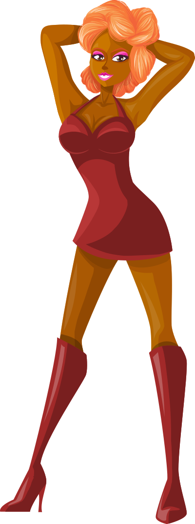 Young lady 2 (redhead, dark skin, plain dress #5) clipart