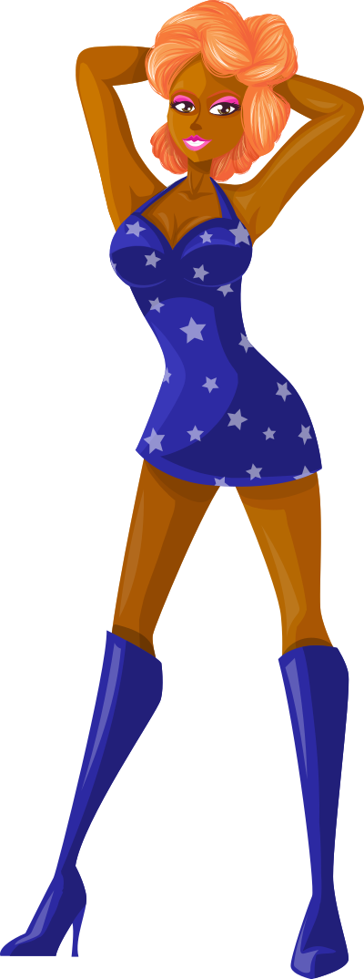 Young lady 2 (redhead, dark skin, starry dress #3) clipart