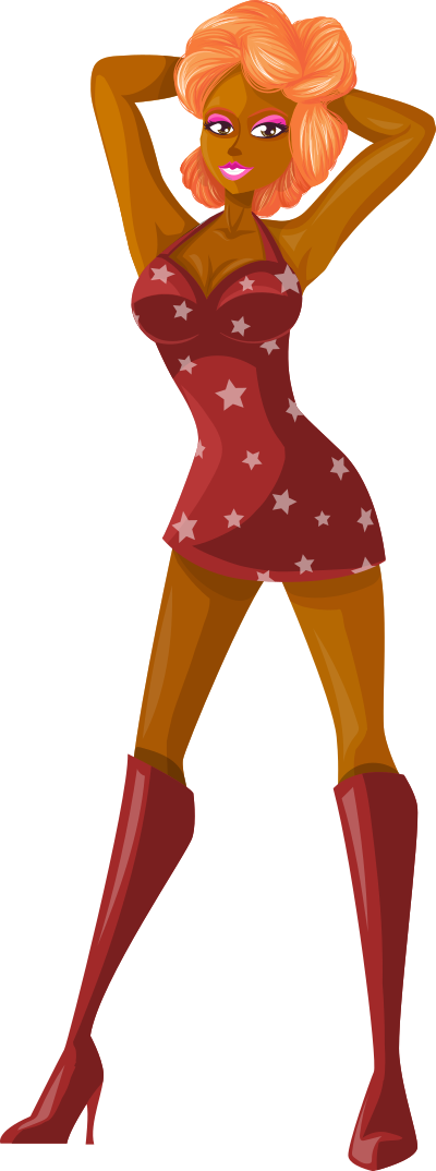 Young lady 2 (redhead, dark skin, starry dress #5) clipart