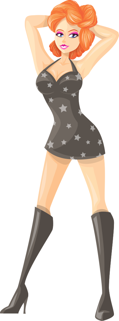 Young lady 2 (redhead, light skin, starry dress #1) clipart