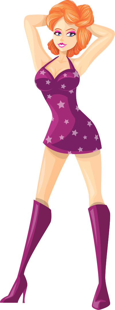 Young lady 2 (redhead, light skin, starry dress #2) clipart