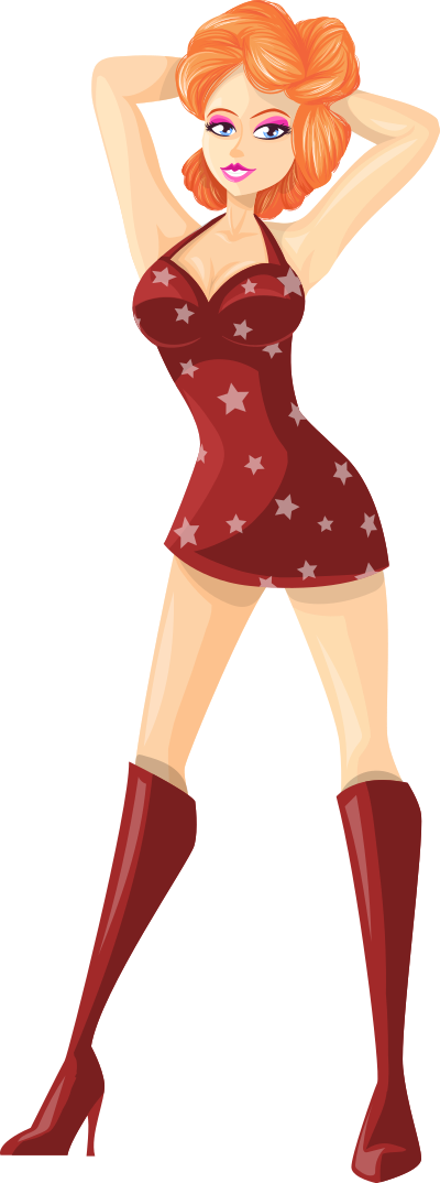Young lady 2 (redhead, light skin, starry dress #5) clipart