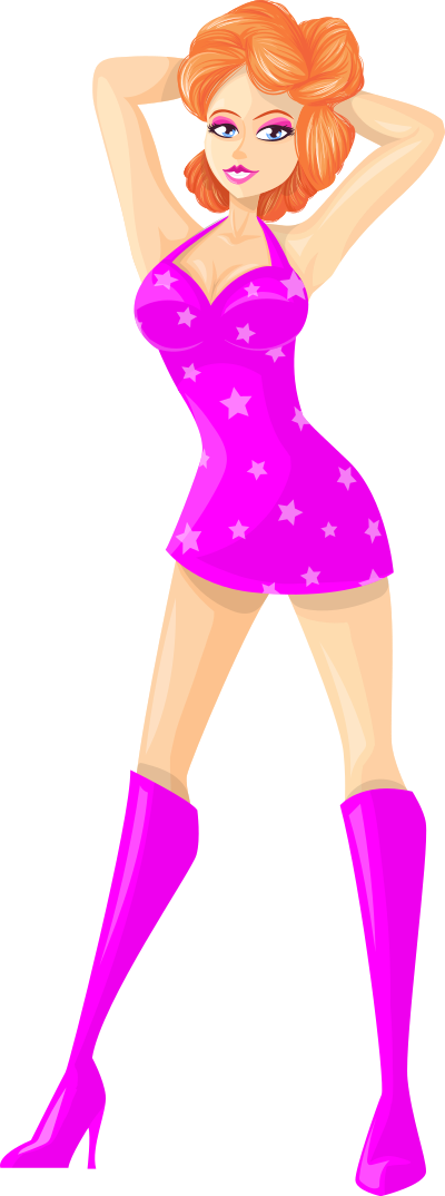Young lady 2 (redhead, light skin, starry dress #6) clipart