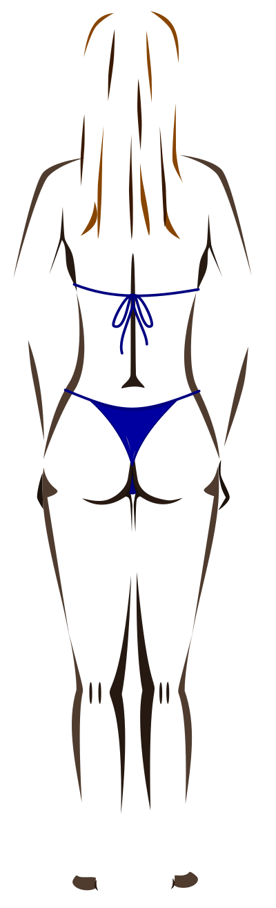 Young lady (dark skin, blue bikini, brown hair) clipart