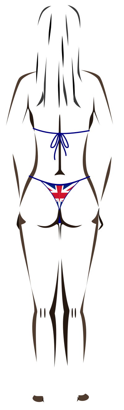 Young lady (dark skin, flag bikini, black hair) clipart