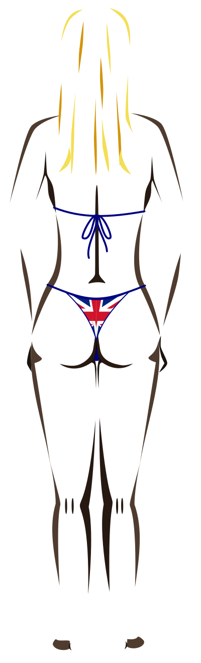 Young lady (dark skin, flag bikini, blonde hair) clipart