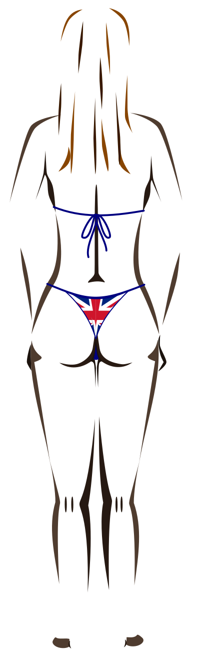 Young lady (dark skin, flag bikini, brown hair) clipart