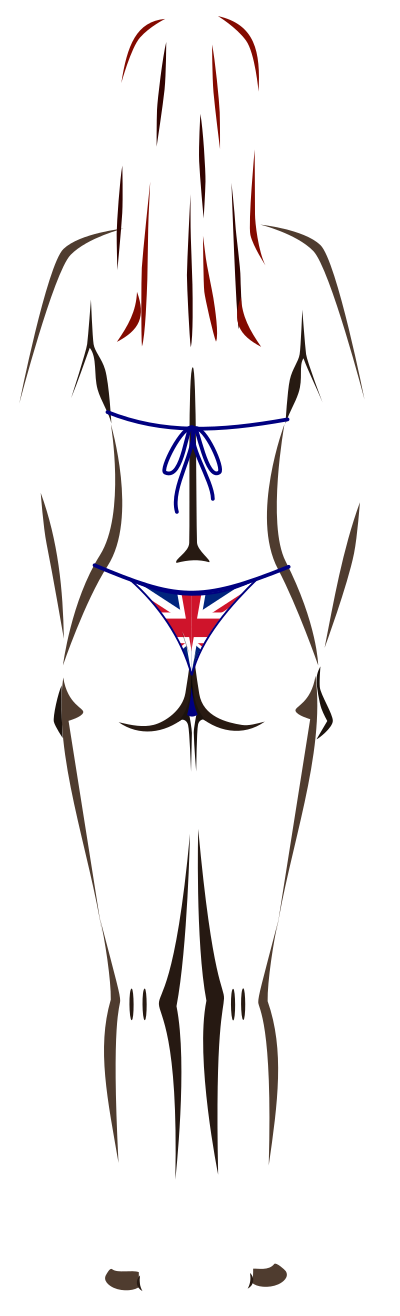 Young lady (dark skin, flag bikini, red hair) clipart