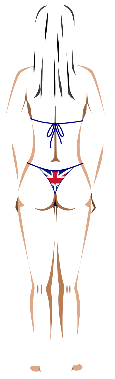 Young lady (light skin, flag bikini, black hair) clipart