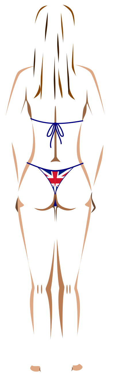 Young lady (light skin, flag bikini, brown hair) clipart