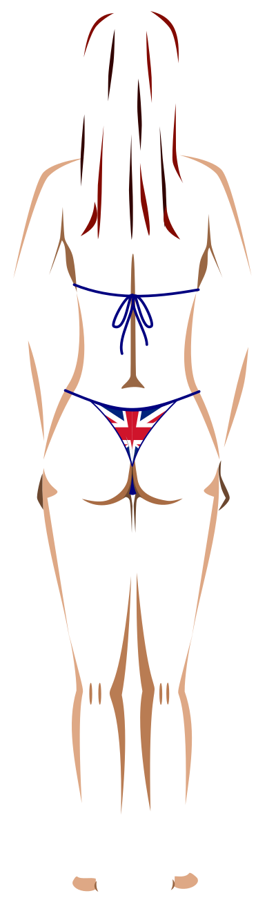 Young lady (light skin, flag bikini, red hair) clipart