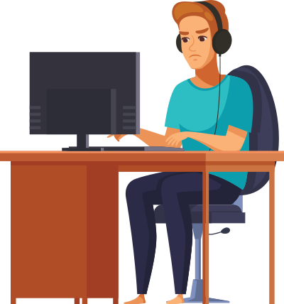 Young Man Sitting At Computer Desk clipart