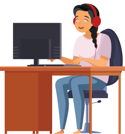 Young Woman Sitting At Computer Desk clipart