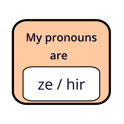 Ze Hir non-binary pronouns round orange badge clipart
